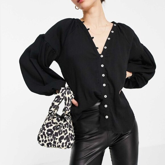 Asos shell button volume sleeve blouse - Picture 1 of 5